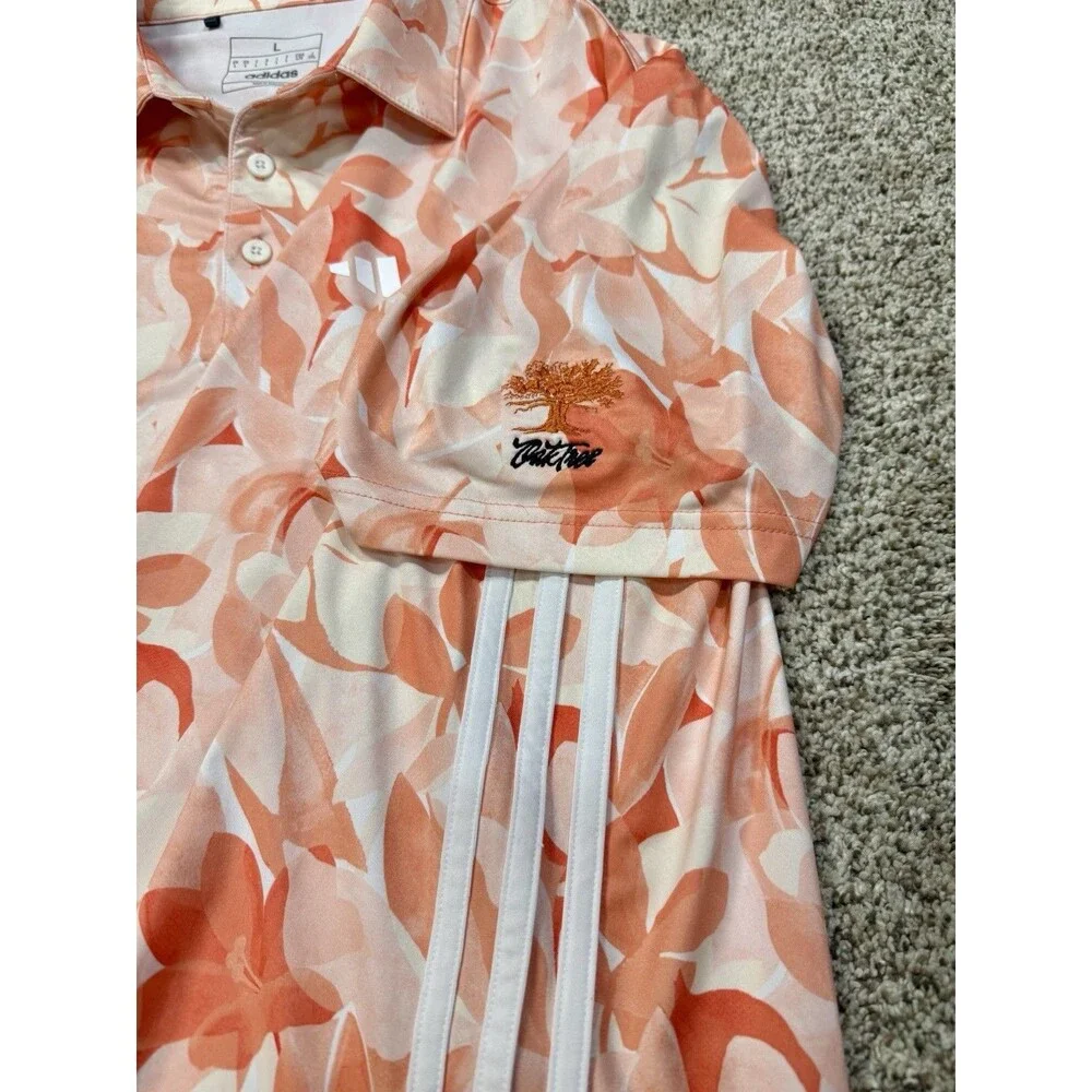 Adidas Performance Golf Polo Shirt Men’s L Floral Orange Triple Stripe Stretch